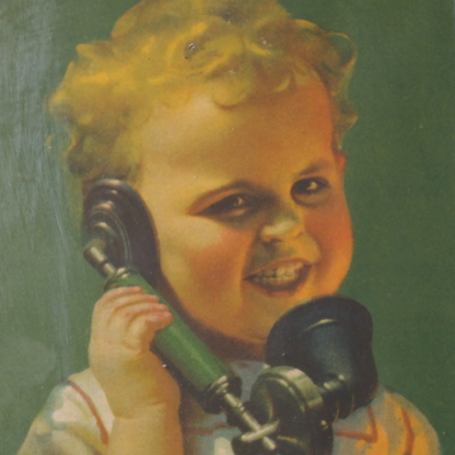 “The Little Caller” – Framed Vintage Color Print (ca. 1915–1930)