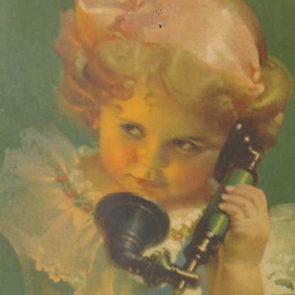 Vintage Print “Girl with Telephone” – Framed Color Illustration (ca. 1910–1930)