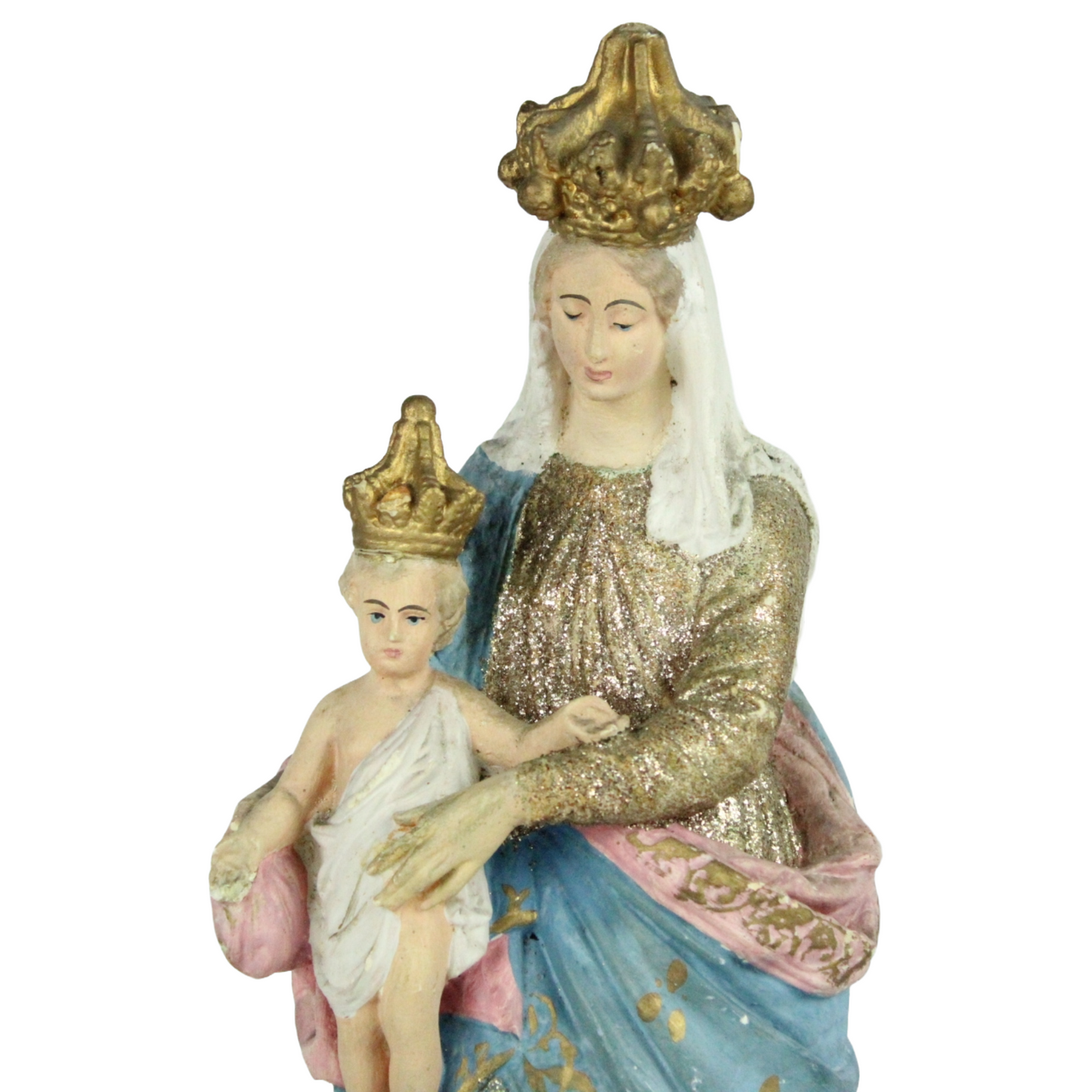 Mid-20th Century “Regina del Rosario” Statue – Polychrome Devotional Figure (c. 1940–1965)