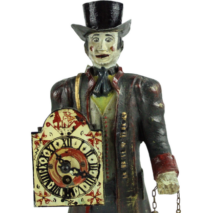 Antique Hand-Carved Wooden Clock Figure – Black Forest Automaton (ca. 1850–1900)