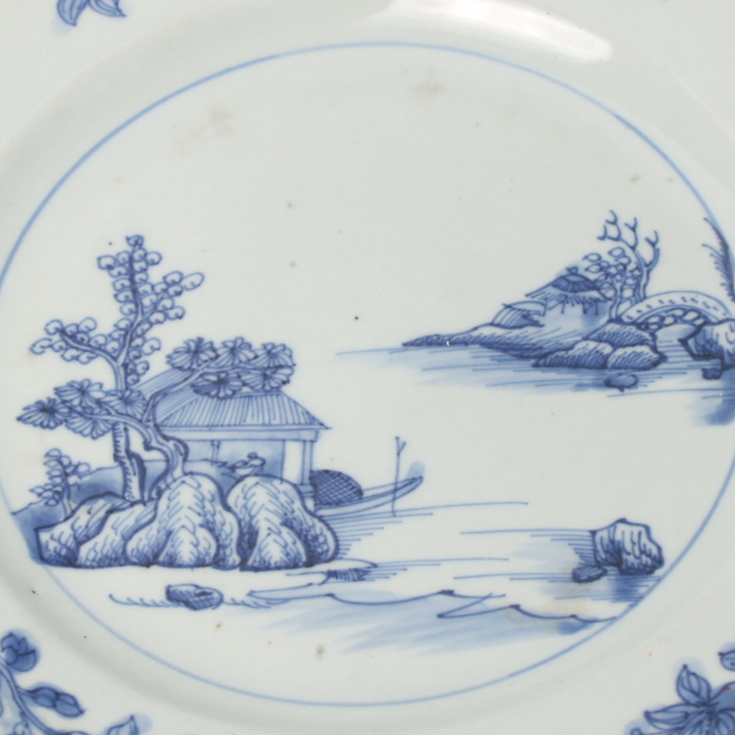 Oval Blue and White Porcelain Plate with Landscape Decoration – 19th Century