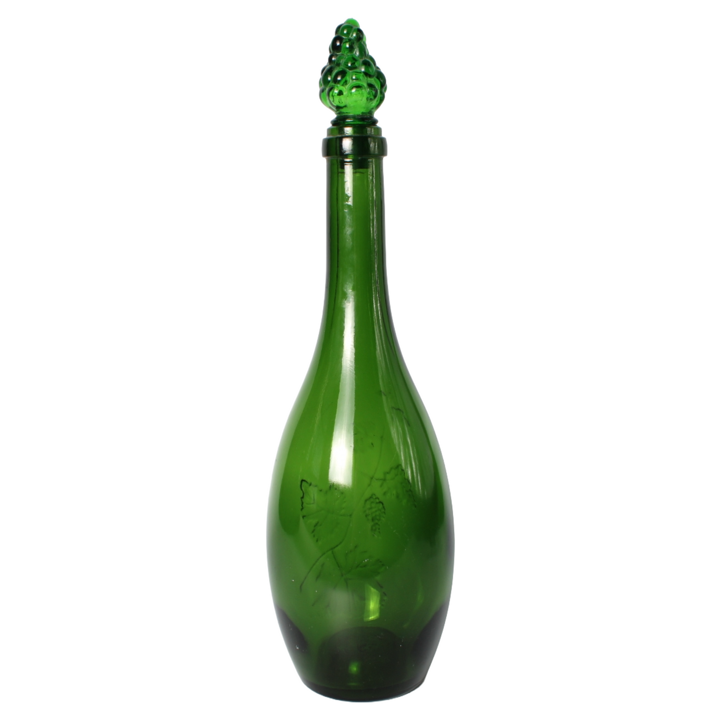 Antique Green Glass Wine Decanter with Grape Stopper, ca. 1880–1910