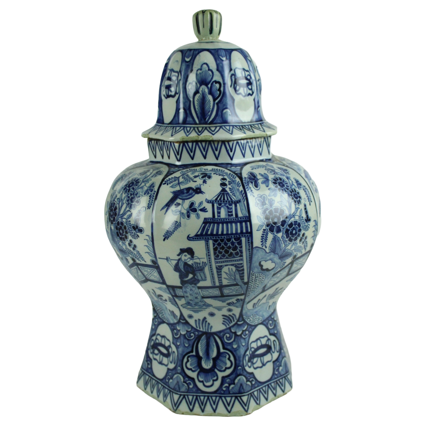 Antique Delft Blue Lidded Vase / Ginger Jar – Chinoiserie Style (ca. 1720–1780)