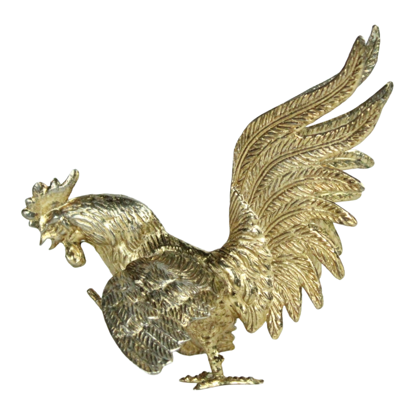 Pair of Mid-Century Brass Rooster Sculptures – Standing & Flying Models (c. 1960–1980)