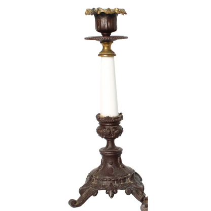 Paar Antieke Franse Kandelaars met Opaalglas – ca. 1875–1900