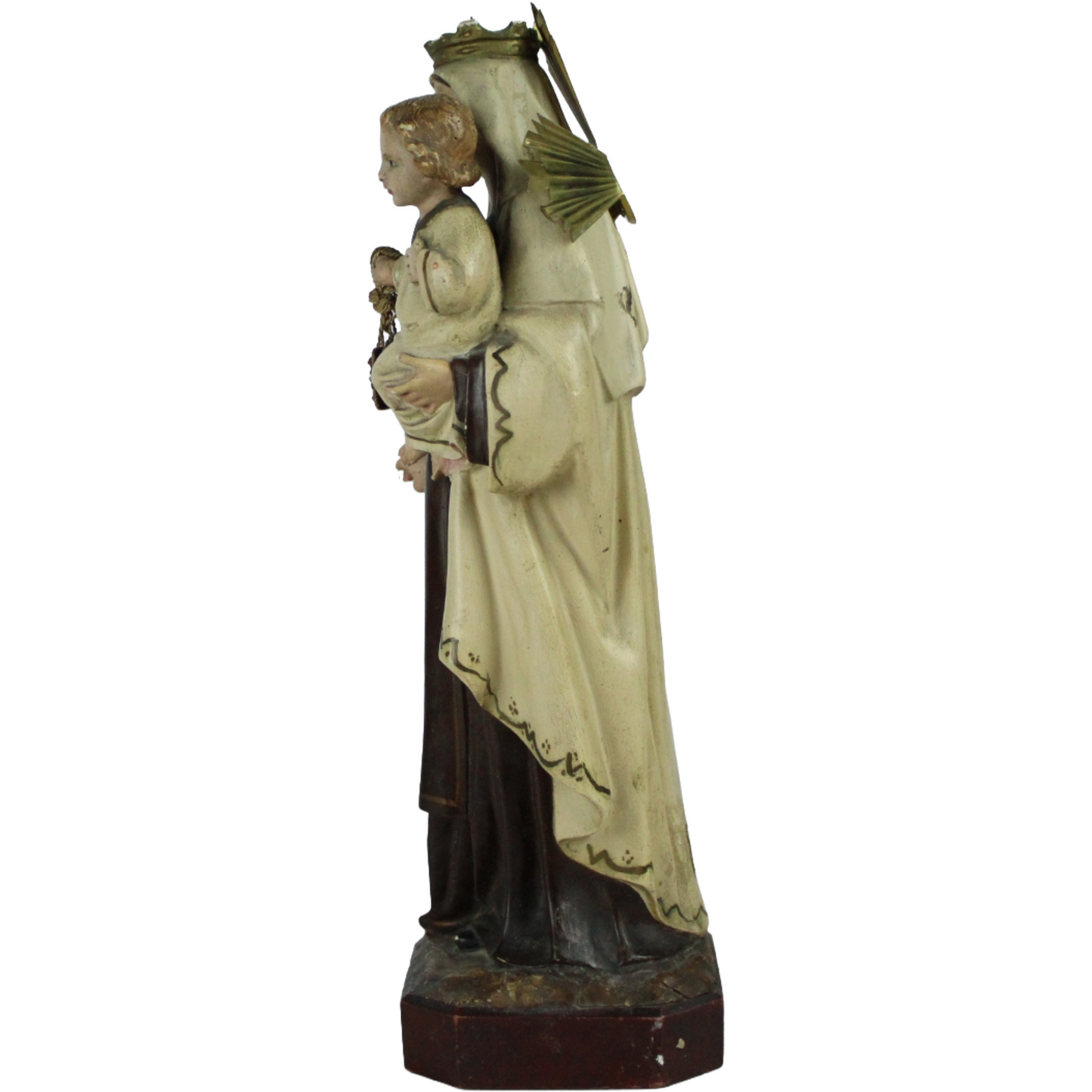 Early 20th Century Virgin del Carmen Statue – Polychrome Wooden Devotional Figure (c. 1900–1930)