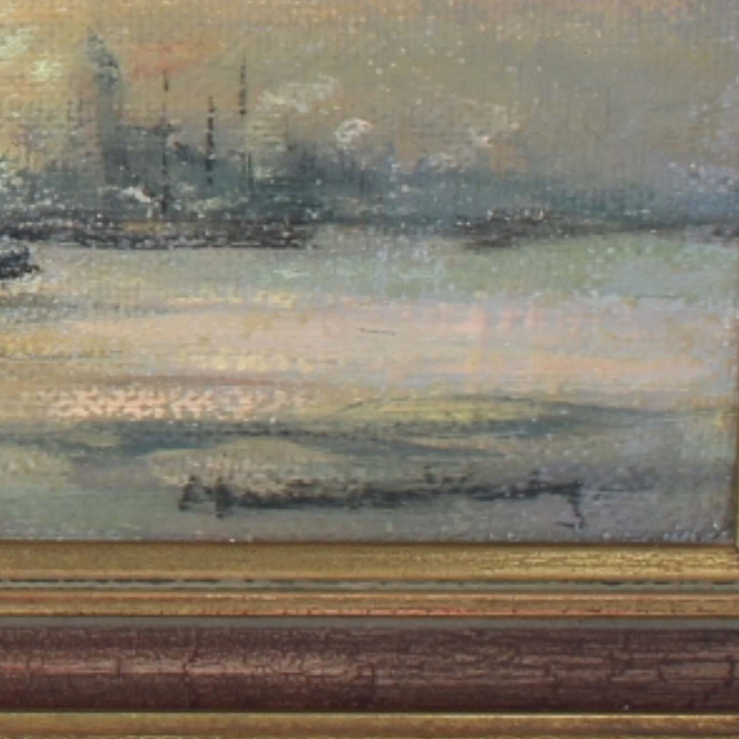 Panoramic River and Cityscape at Evening Light – circa 1920–1940