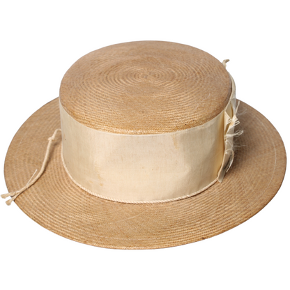Antique French Canotier (Boater) Straw Hat – Belle Époque (ca. 1900–1920)