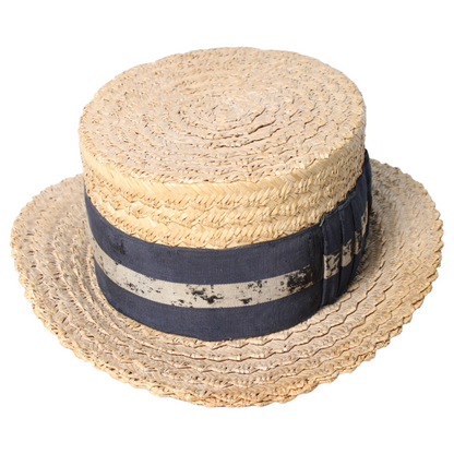 Antique English Boater (Canotier) Straw Hat – Coulblanc, London (ca. 1890–1915)