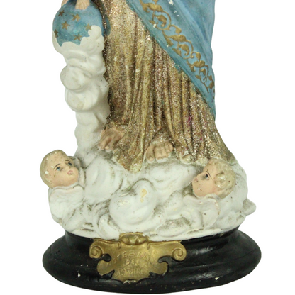 Mid-20th Century “Regina del Rosario” Statue – Polychrome Devotional Figure (c. 1940–1965)