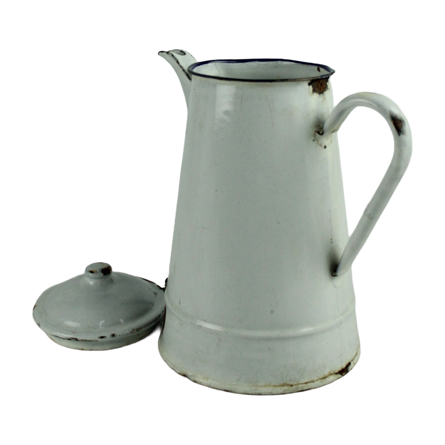 Vintage Enamel Water Jug with Lid – Rustic Farmhouse Style (ca. 1920–1960)