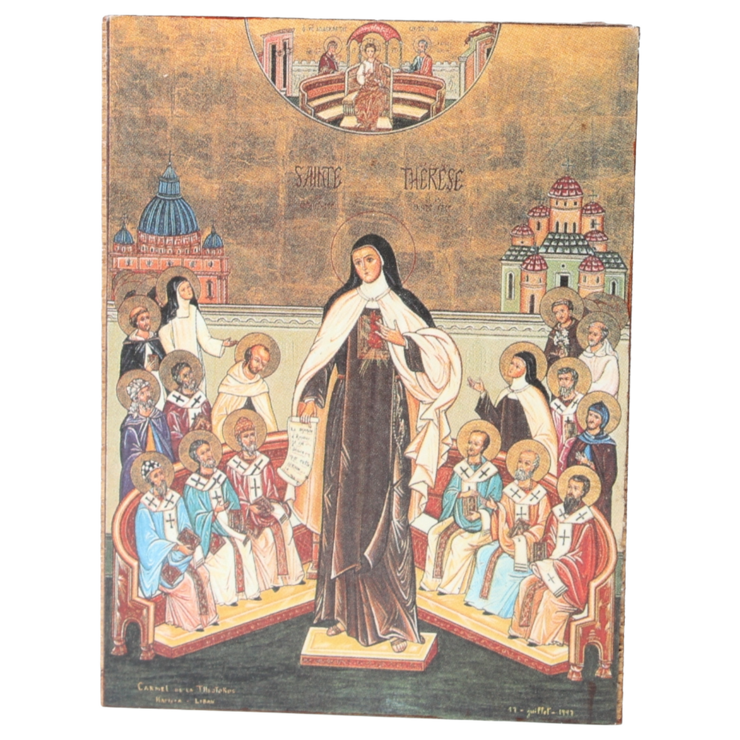 Religious Panel with Saint Thérèse of Lisieux – Devotional Art Object (circa 1970–1990)