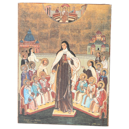 Religious Panel with Saint Thérèse of Lisieux – Devotional Art Object (circa 1970–1990)