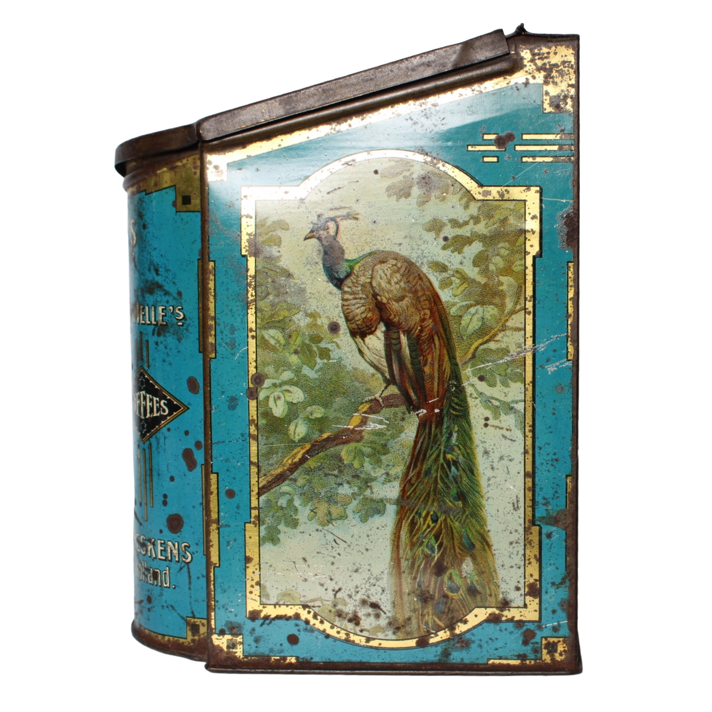 Zeldzaam antiek Van Melle reclameblik met exotische vogels – Breskens ca. 1920