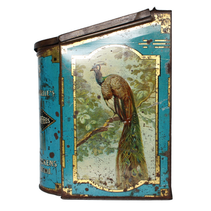 Zeldzaam antiek Van Melle reclameblik met exotische vogels – Breskens ca. 1920
