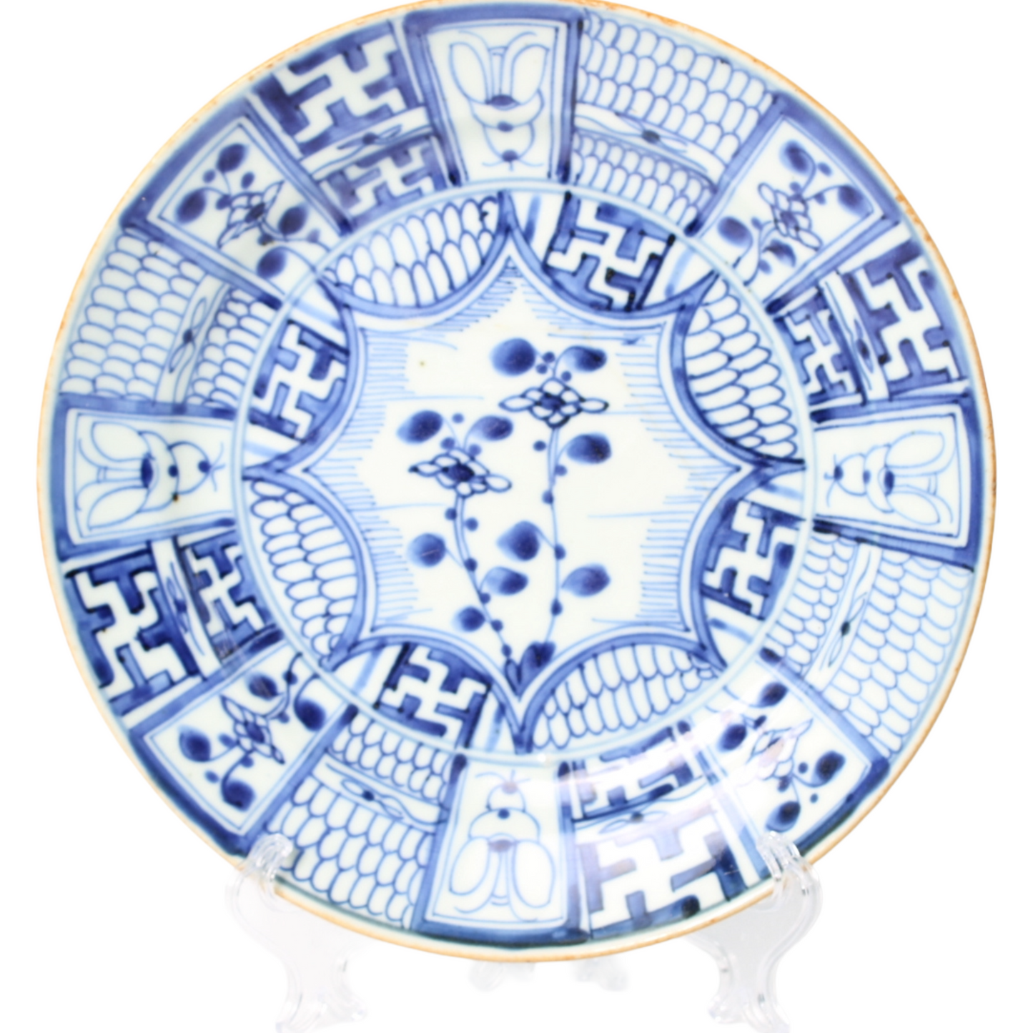 Blue and White Chinese Porcelain Plate in Kangxi / Kraak Style (19th Century)