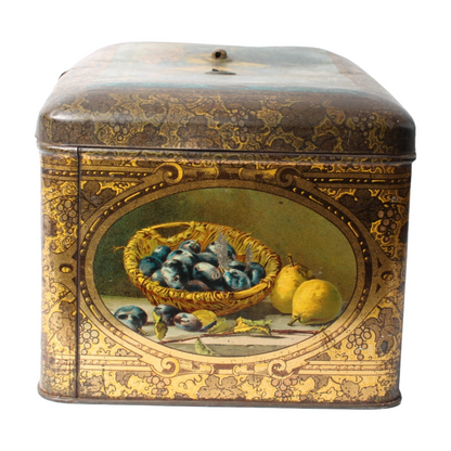 Antique Tin Container with Fruit Still Life Decoration, c. 1890–1910