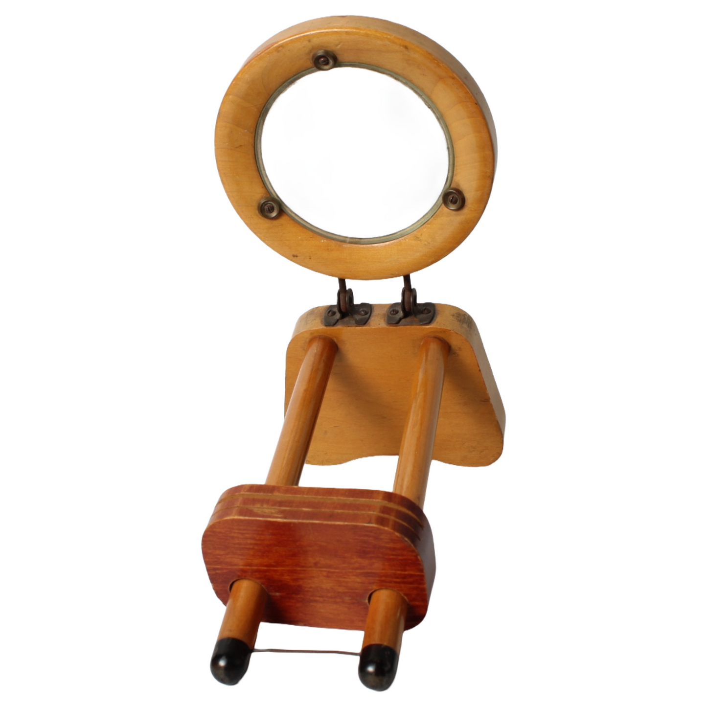 Antique Folding Reading Magnifier on Wooden Stand, ca. 1880–1920