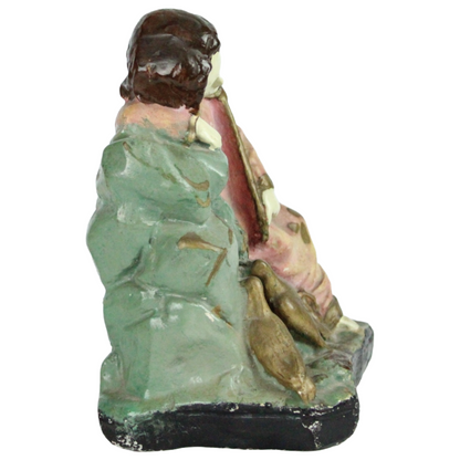 Pair of Vintage Nativity Shepherd Figures – Polychrome Religious Statues (c. 1920–1950)
