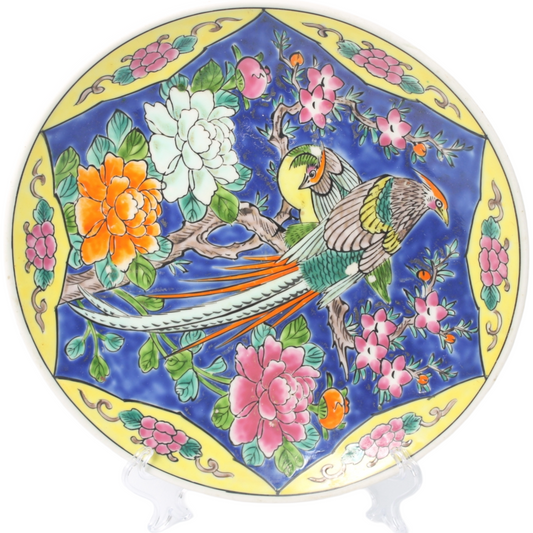 Decorative Asian Porcelain Plate with Birds & Flowers – 20th Century