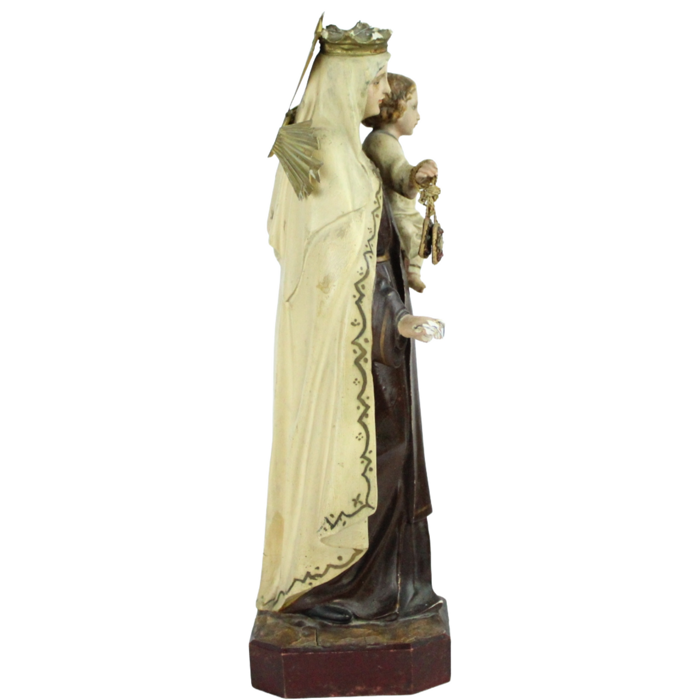 Early 20th Century Virgin del Carmen Statue – Polychrome Wooden Devotional Figure (c. 1900–1930)