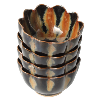 Mid-century keramisch theeservies met druipglazuur (ca. 1950–1970)