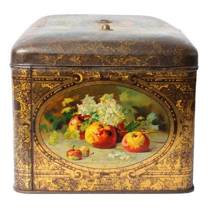 Antique Tin Container with Fruit Still Life Decoration, c. 1890–1910