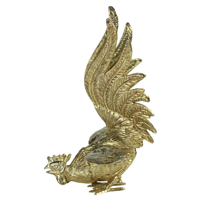 Pair of Mid-Century Brass Rooster Sculptures – Standing & Flying Models (c. 1960–1980)