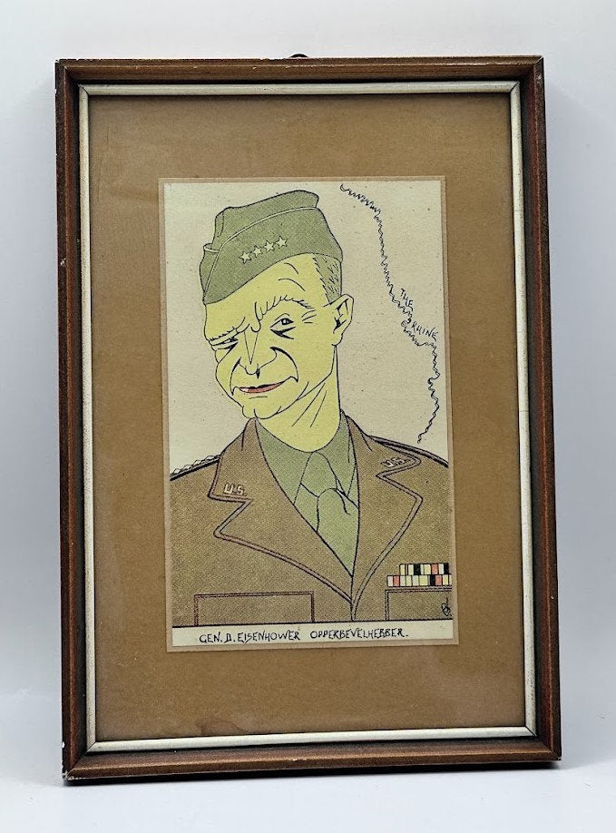 WWII Memorabilia - Framed Dutch Cartoon of General Eisenhower Wall Art - WO2 - Tweede Wereldoorlog - Gratis Verzending - Schilderij