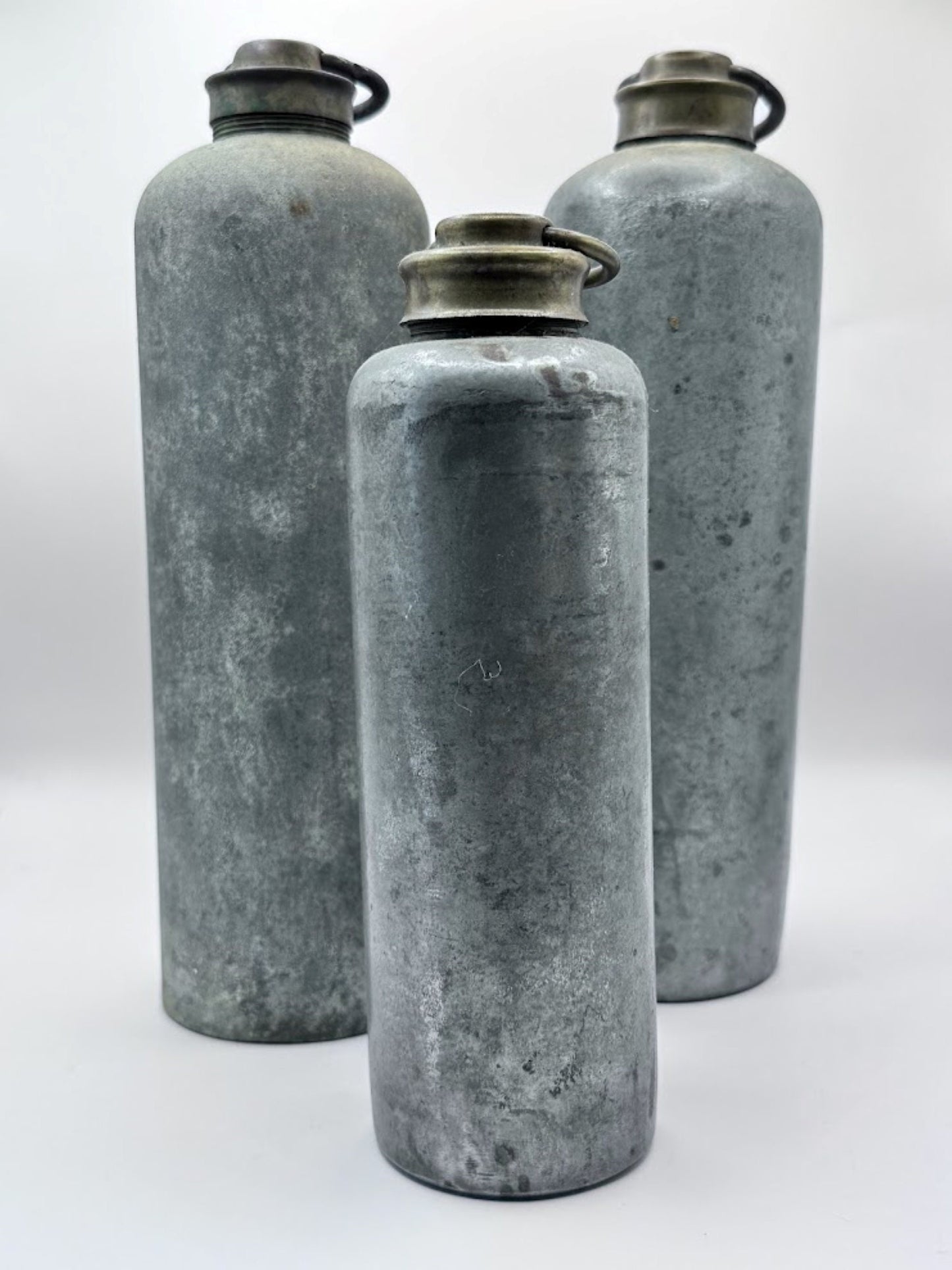 Authentic Set of 3 Vintage Hot Water Bottles / Bed Heaters made of Galvanized Iron - 1940s / 1950s - Antique - Free Shipping