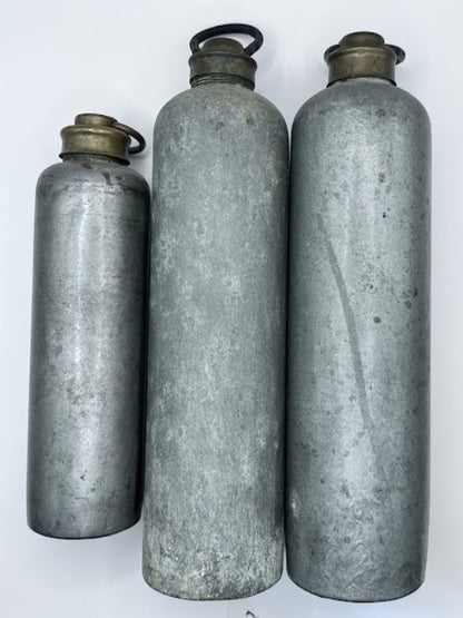 Authentic Set of 3 Vintage Hot Water Bottles / Bed Heaters made of Galvanized Iron - 1940s / 1950s - Antique - Free Shipping