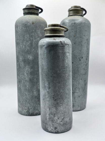 Authentic Set of 3 Vintage Hot Water Bottles / Bed Heaters made of Galvanized Iron - 1940s / 1950s - Antique - Free Shipping