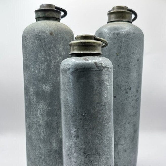 Authentic Set of 3 Vintage Hot Water Bottles / Bed Heaters made of Galvanized Iron - 1940s / 1950s - Antique - Free Shipping