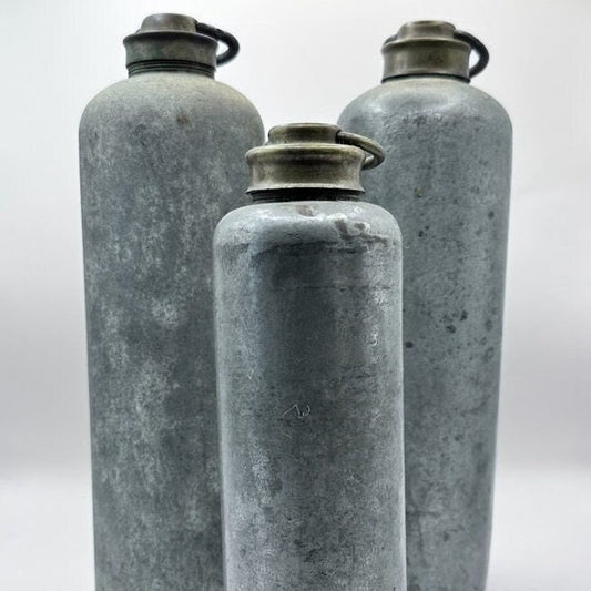 Authentic Set of 3 Vintage Hot Water Bottles / Bed Heaters made of Galvanized Iron - 1940s / 1950s - Antique - Free Shipping