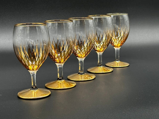 Set (5 stuks) Feestelijk goudkleurige glazen - Vroege jaren '60 - Perfecte staat - Vintage glaswerk - Antiek glaswerk - Elegant - Homedecor