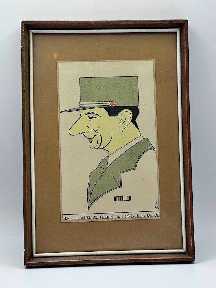 WWII Memorabilia - Framed Dutch Cartoon of General de Gaulle Wall Art - WO2 - Tweede Wereldoorlog - Gratis Verzending - Tekening  Schilderij