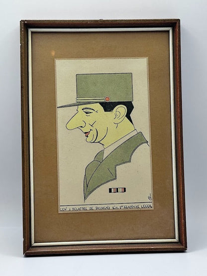 WWII Memorabilia - Framed Dutch Cartoon of General de Gaulle Wall Art - WO2 - Tweede Wereldoorlog - Gratis Verzending - Tekening  Schilderij