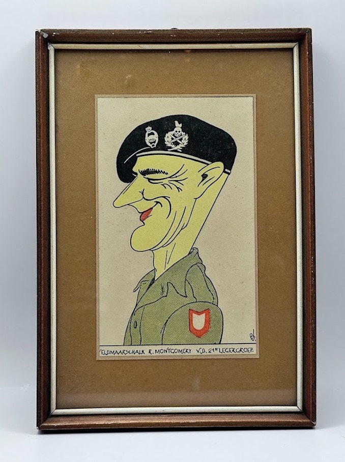 WWII Memorabilia - Framed Dutch Cartoon of General Montgomery Wall Art - WO2 - Tweede Wereldoorlog - Gratis Verzending - Schilderij