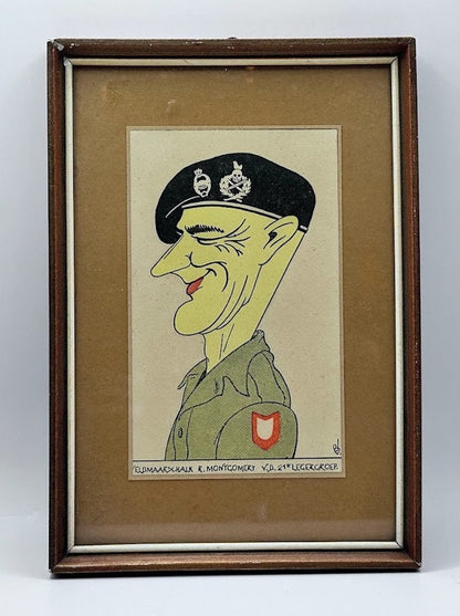 WWII Memorabilia - Framed Dutch Cartoon of General Montgomery Wall Art - WO2 - Tweede Wereldoorlog - Gratis Verzending - Schilderij