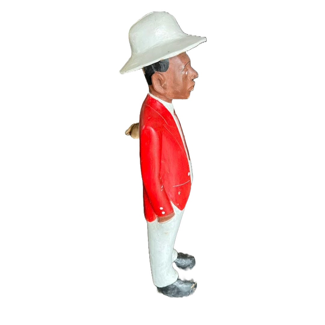 Colonial Wood Carving 115 cm -45.3 inches - Black man in Colonial clothing - Congo Man - 1920's - Hand-painted - Vintage