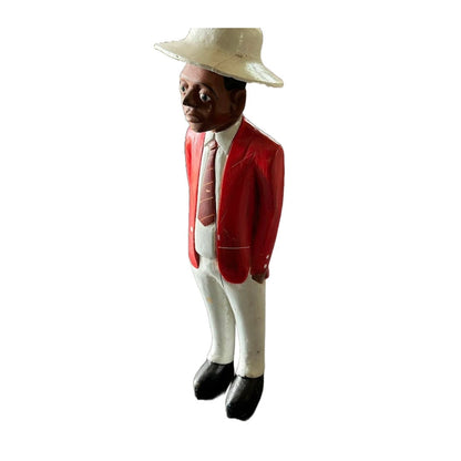 Colonial Wood Carving 115 cm -45.3 inches - Black man in Colonial clothing - Congo Man - 1920's - Hand-painted - Vintage
