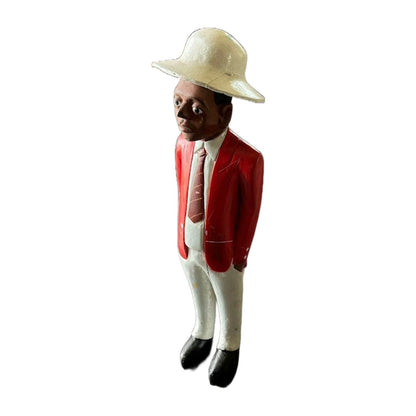 Colonial Wood Carving 115 cm -45.3 inches - Black man in Colonial clothing - Congo Man - 1920's - Hand-painted - Vintage