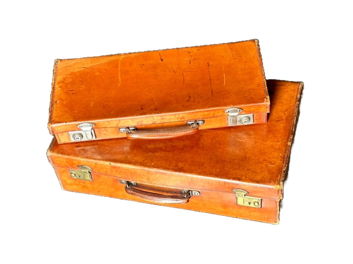 Stylish set of vintage brown leather English attaché cases from Chaney