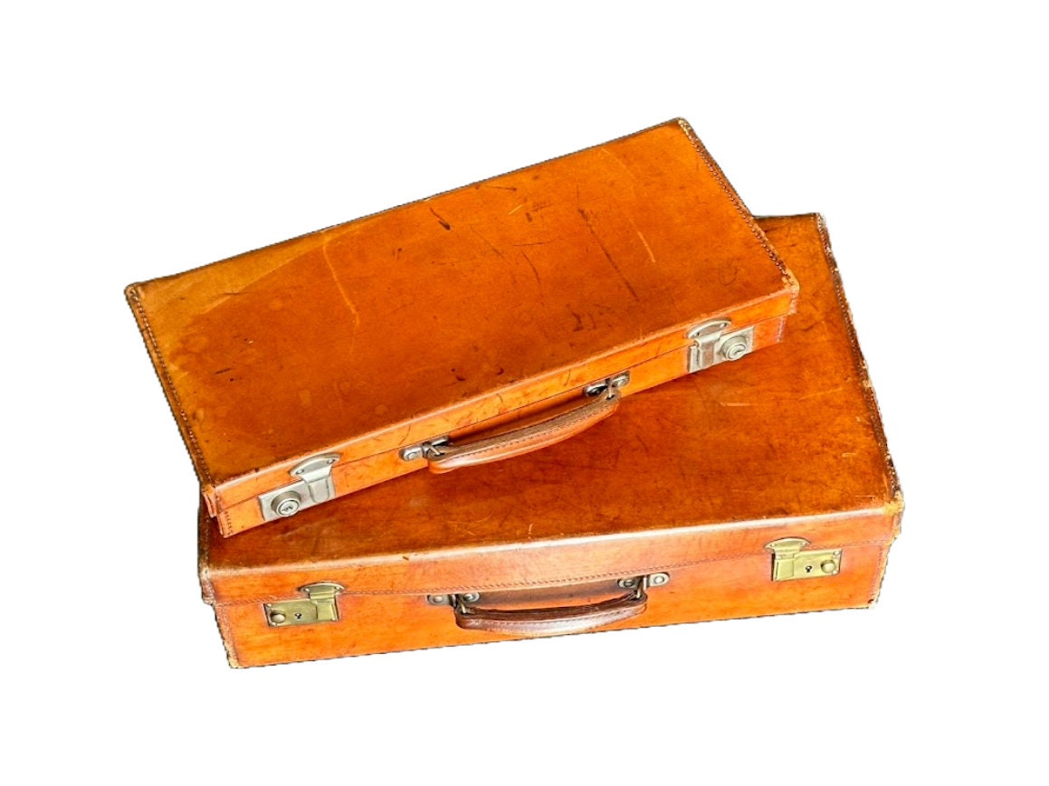 Stylish set of vintage brown leather English attaché cases from Chaney