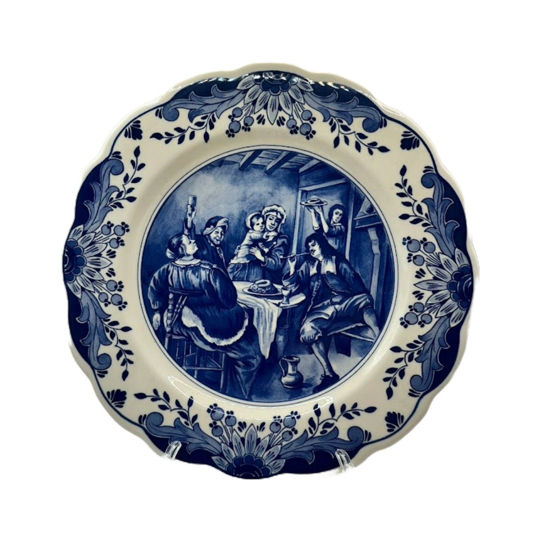 Vintage Delft Blue Plate with Jan Steen Painting - Regina Holland Collectible