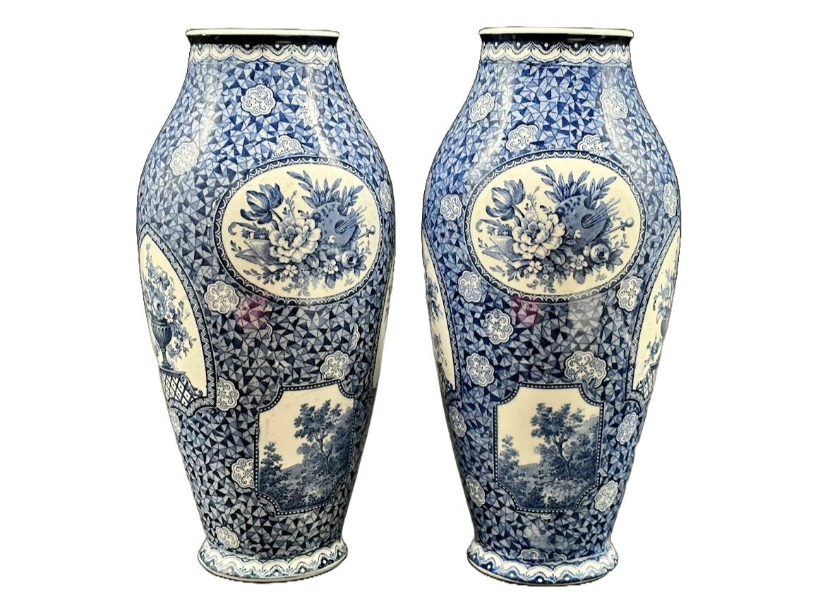 Prachtige Vooroorlogse Delfts Blauwe Stijl Vazen - Vintage Schoonheid!