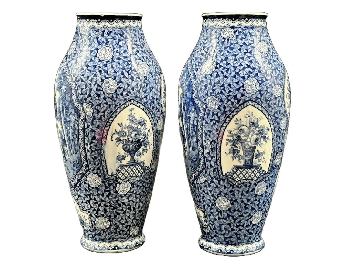 Prachtige Vooroorlogse Delfts Blauwe Stijl Vazen - Vintage Schoonheid!
