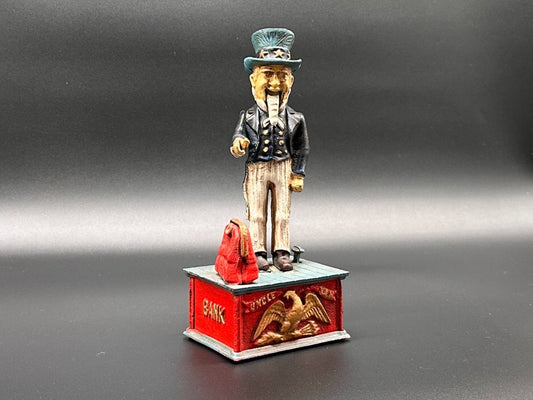Zeldzame Gietijzeren "Uncle Sam" spaarpot met werkend mechanisme - Vintage - Antiek - HomeDecor - Americana - USA - Amerika - Verkiezingen