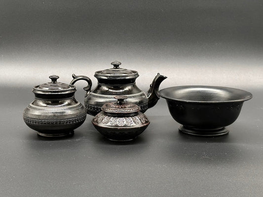 Rouwservies - Mourning Tableware - Begin 1900 - Vintage - Antiek - Zeldzaam - Theeservies - Verzamelobject - Hackwood - Wedgewood