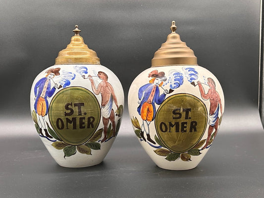 Set Antieke Tabakspotten - Delfts Blauw - Saint Omer - Vintage - Antiek - Gift - Cadeau - Homedecor - Interieur
